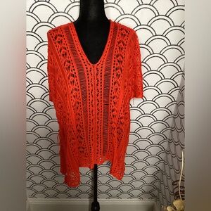 Vibrant Orange Crochet Swim Cover-Up – One Size